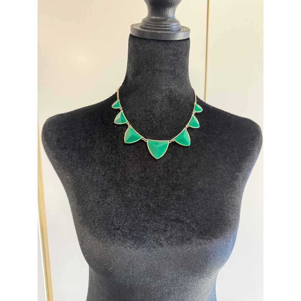 Green Triangle Statement Collar Necklace Gold Tone Geometric Bib Jewelry